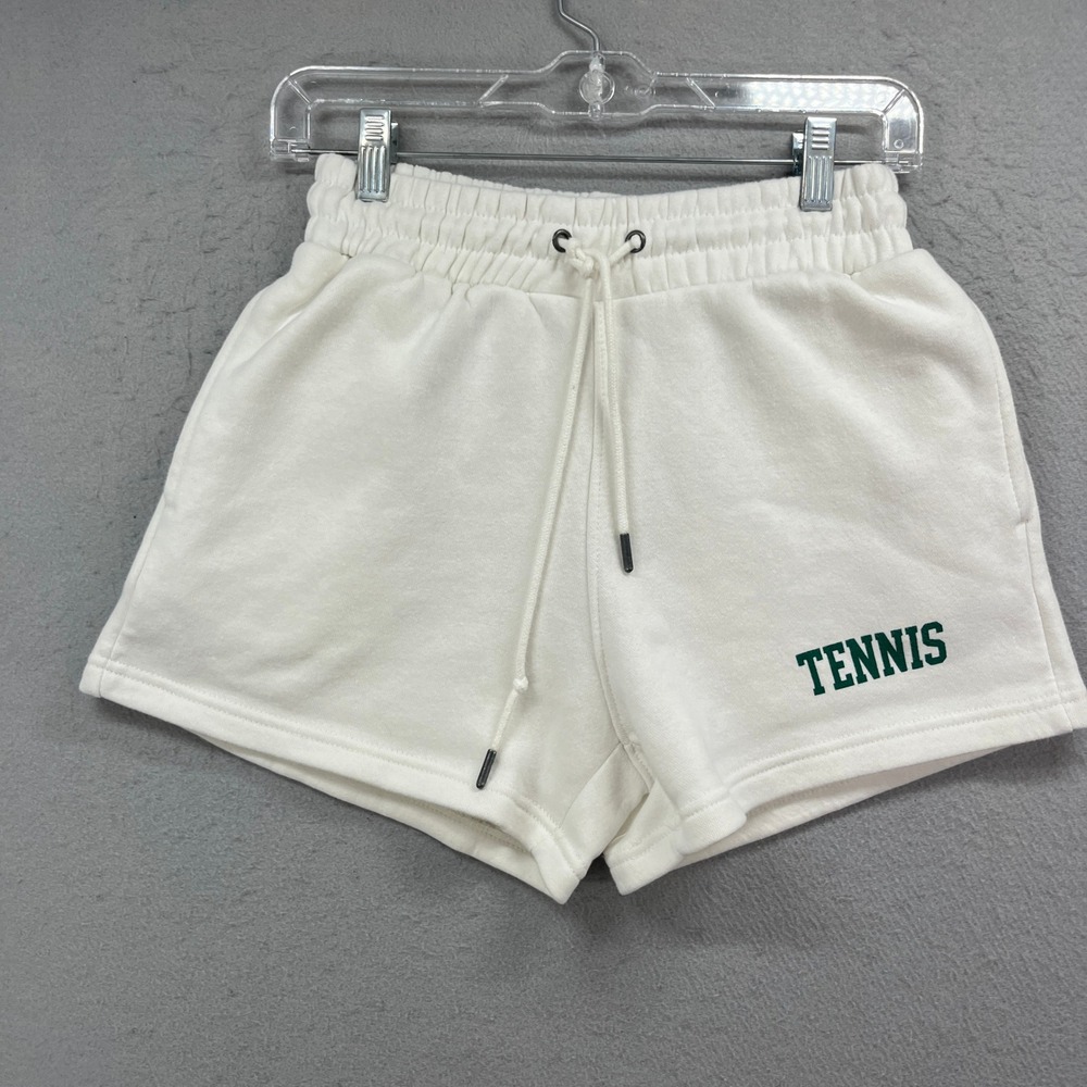Pennant Tennis Athletic Shorts Womens XS White Fleece Loungewear Preppy Sporty